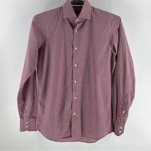Hugo Boss Shirt Men’s Large 15.5 Red & Blue Plaid Check Long Sleeves 100% Cotton